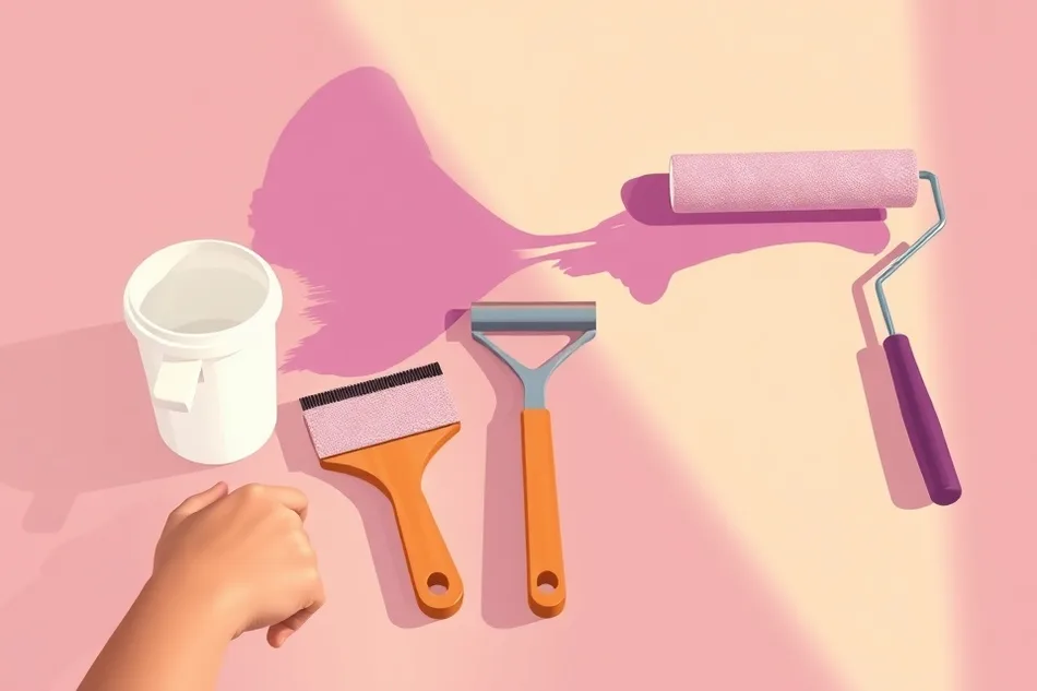 Outils de peinture disposés dans l'ordre des étapes du chantier