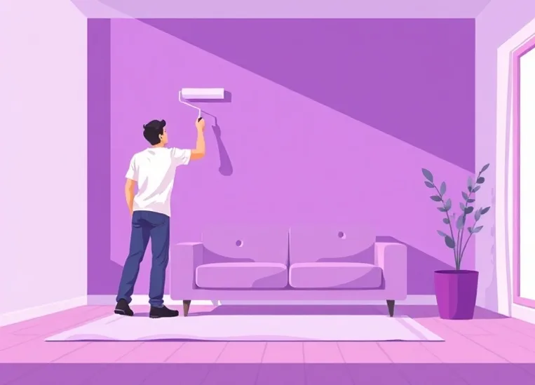 Peintre appliquant la peinture au rouleau sur un mur de salon